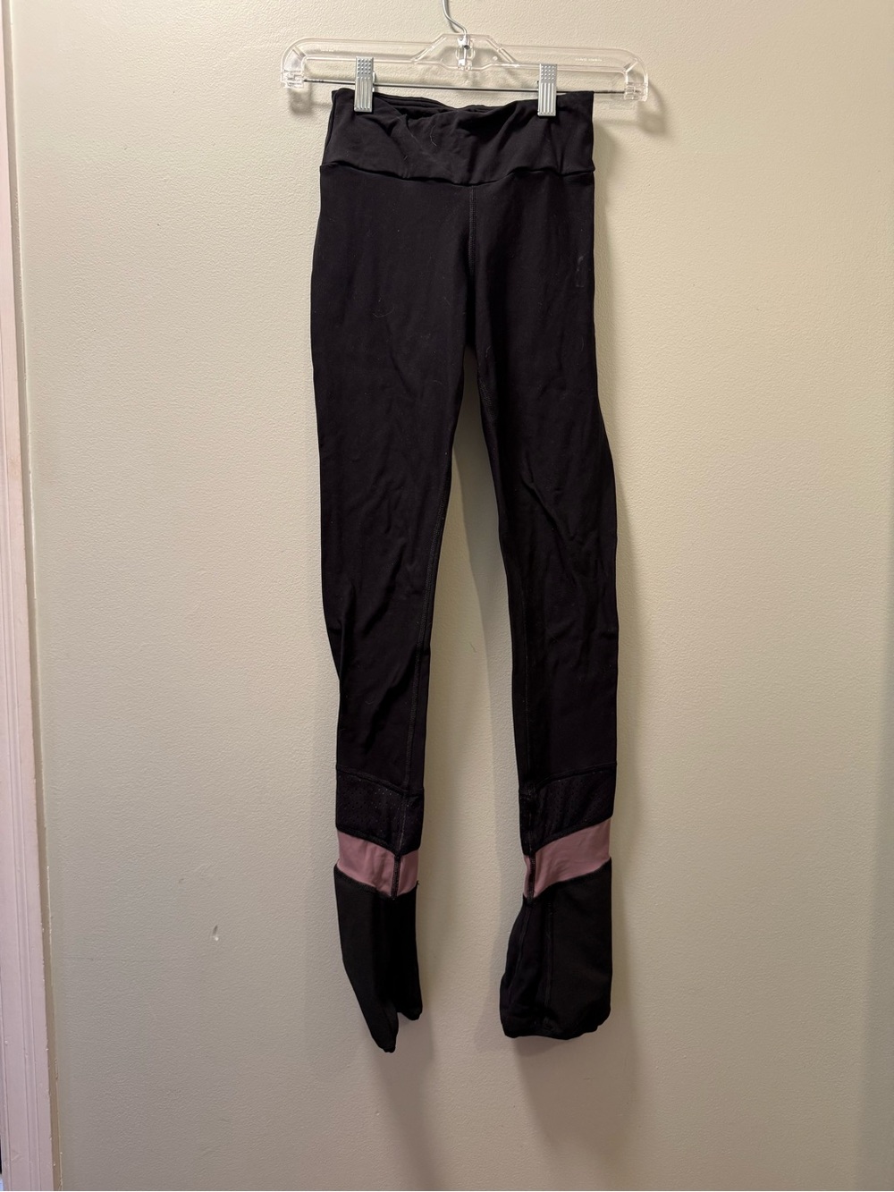 Girls Black Leggings with Pink Ankle Detail